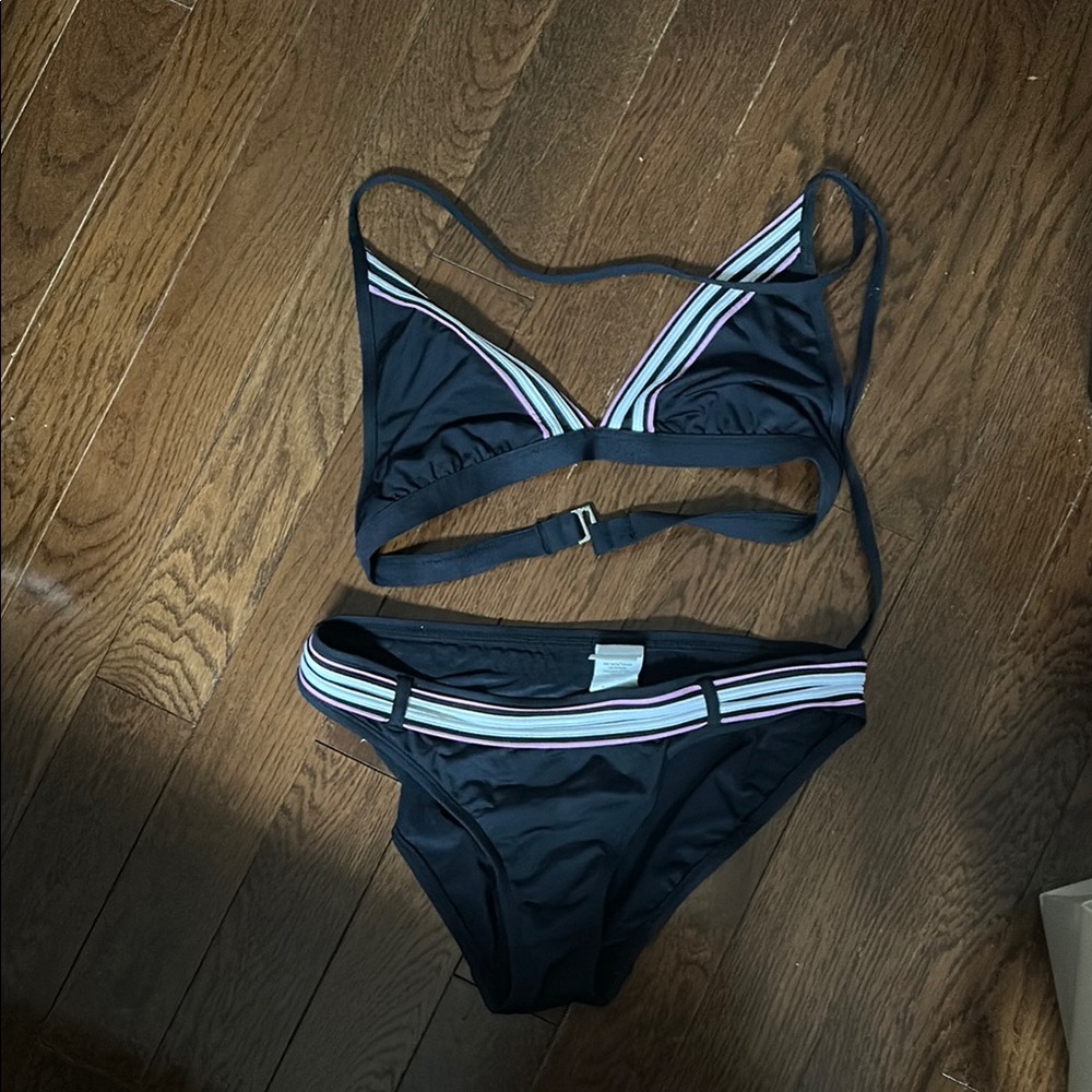 JAG Black Bikini with White/Pink Striped Accent - Size M